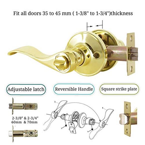 NWT Goldentimehardware Privacy Lever Door Handle w/Thumb Lock, Polished Brass - Picture 5 of 5